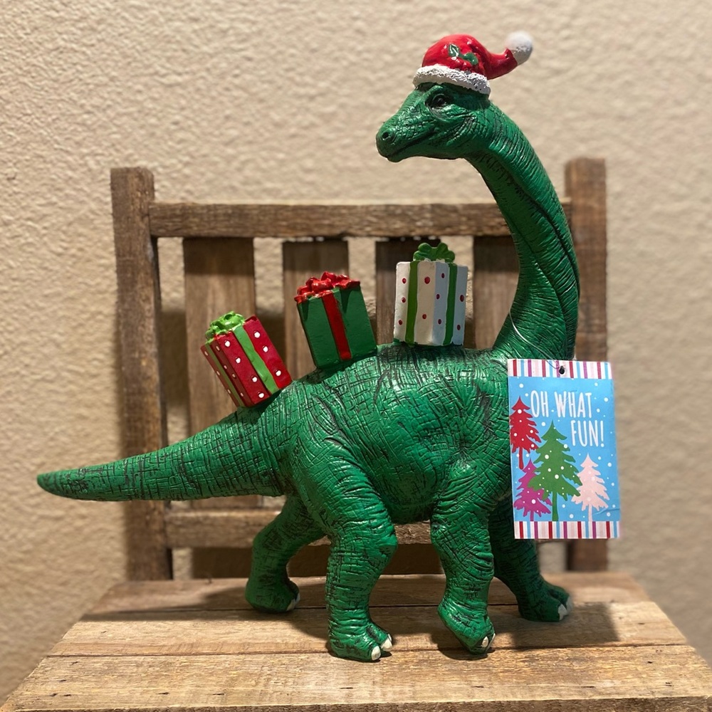 Christmas Dinosaur Figure, Large Resin Brachiosaurus With Christmas Presents
